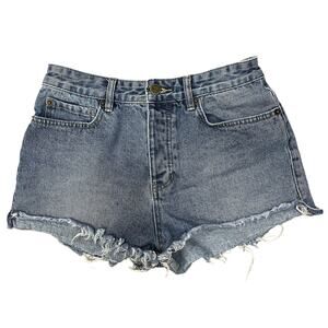 Amuse Society High-Rise Distressed Denim Shorts Blue Frayed Hem Women's Size 27